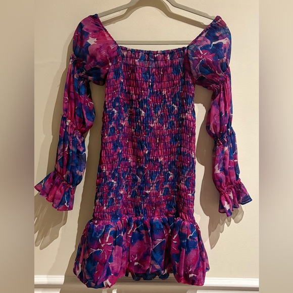 MISA Los Angeles Noura Smocked Mini Dress Watercolor Blues Size XS - Picture 8 of 11